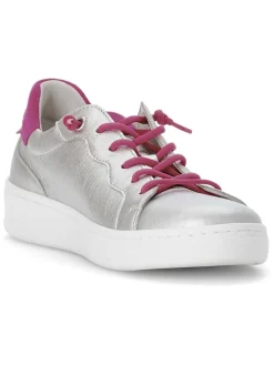 Leder-Sneakers in Silber/ Fuchsia