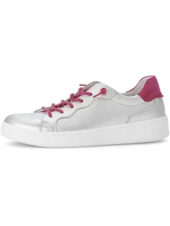 Leder-Sneakers in Silber/ Fuchsia