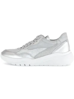 Leder-Sneakers in Silber/ Grau