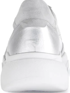 Leder-Sneakers in Silber/ Grau