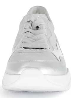 Leder-Sneakers in Silber/ Grau