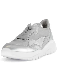 Leder-Sneakers in Silber/ Grau