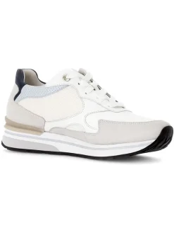 Leder-Sneakers in Weiß/ Beige