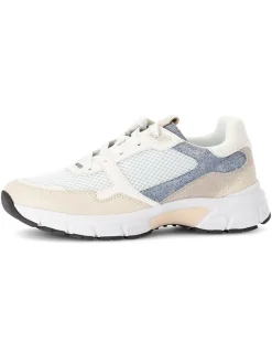 Leder-Sneakers in Weiß/ Beige/ Hellblau