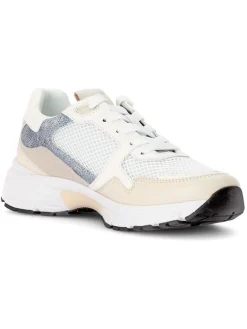 Leder-Sneakers in Weiß/ Beige/ Hellblau