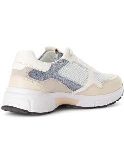 Leder-Sneakers in Weiß/ Beige/ Hellblau