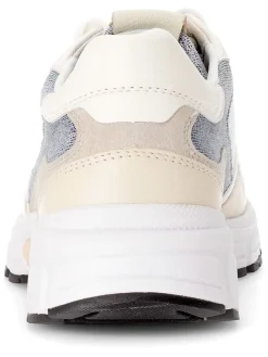 Leder-Sneakers in Weiß/ Beige/ Hellblau