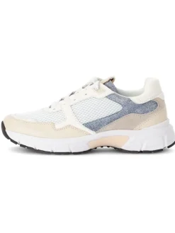 Leder-Sneakers in Weiß/ Beige/ Hellblau