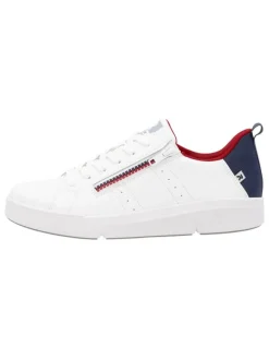 Leder-Sneakers in Weiß/ Dunkelblau