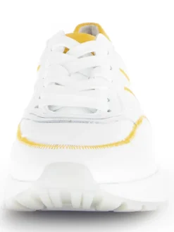 Leder-Sneakers in Weiß/ Gelb