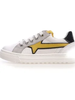 Leder-Sneakers in Weiß/ Gelb