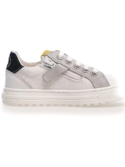 Leder-Sneakers in Weiß/ Gelb