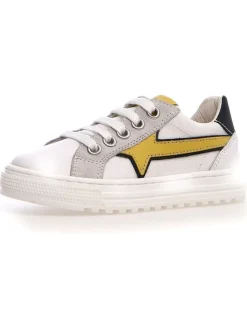 Leder-Sneakers in Weiß/ Gelb