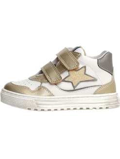 Leder-Sneakers in Weiß/ Gold