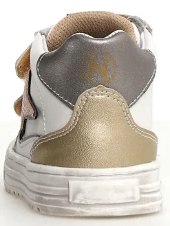 Leder-Sneakers in Weiß/ Gold