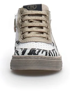 Leder-Sneakers in Weiß/ Gold