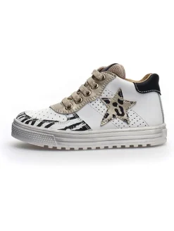 Leder-Sneakers in Weiß/ Gold