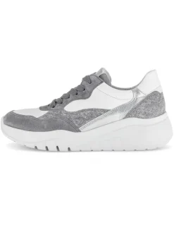 Leder-Sneakers in Weiß/ Grau/ Silber