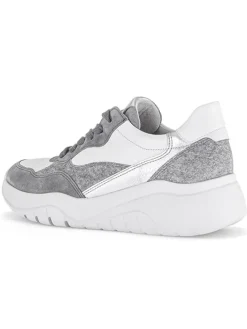 Leder-Sneakers in Weiß/ Grau/ Silber