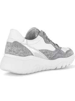 Leder-Sneakers in Weiß/ Grau/ Silber