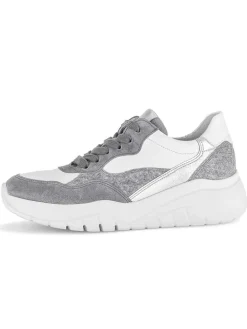 Leder-Sneakers in Weiß/ Grau/ Silber