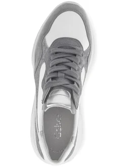 Leder-Sneakers in Weiß/ Grau/ Silber