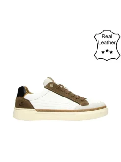 Leder-Sneakers in Weiß/ Hellbraun