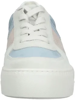 Leder-Sneakers in Weiß/ Hellblau/ Rosa
