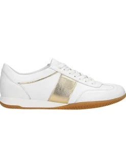 Leder-Sneakers in Weiß/ Hellbraun