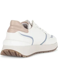 Leder-Sneakers in Weiß/ Hellblau/ Beige