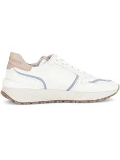 Leder-Sneakers in Weiß/ Hellblau/ Beige