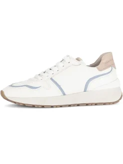 Leder-Sneakers in Weiß/ Hellblau/ Beige