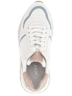 Leder-Sneakers in Weiß/ Hellblau/ Beige