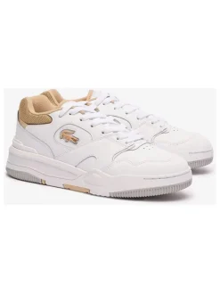 Leder-Sneakers in Weiß/ Orange