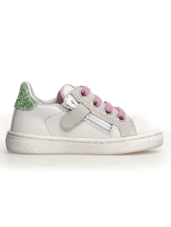 Leder-Sneakers in Weiß/ Rosa