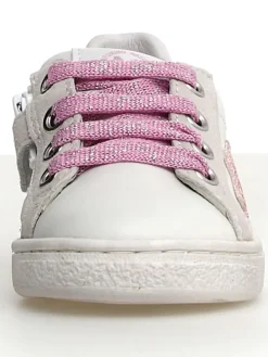 Leder-Sneakers in Weiß/ Rosa