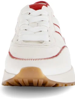 Leder-Sneakers in Weiß/ Rot