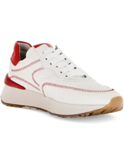 Leder-Sneakers in Weiß/ Rot