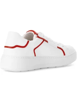 Leder-Sneakers in Weiß/ Rot