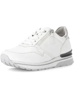 Leder-Sneakers in Weiß/ Silber