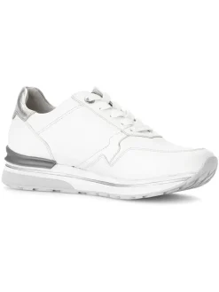 Leder-Sneakers in Weiß/ Silber