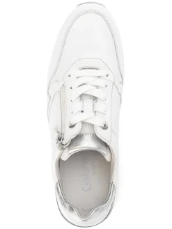 Leder-Sneakers in Weiß/ Silber