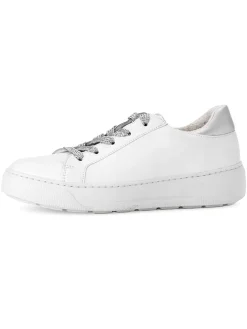 Leder-Sneakers in Weiß/ Silber