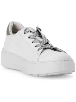 Leder-Sneakers in Weiß/ Silber