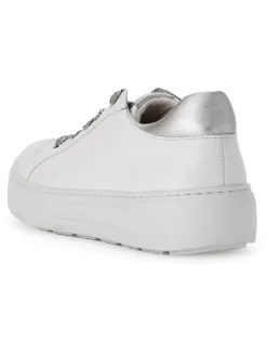 Leder-Sneakers in Weiß/ Silber