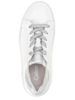 Leder-Sneakers in Weiß/ Silber