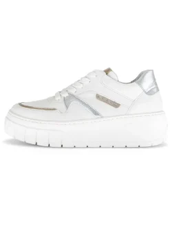 Leder-Sneakers in Weiß/ Silber