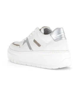 Leder-Sneakers in Weiß/ Silber