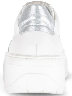 Leder-Sneakers in Weiß/ Silber