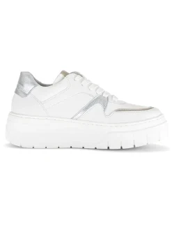 Leder-Sneakers in Weiß/ Silber